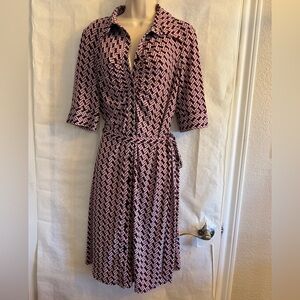 Laundry By Shelli Segal Red Geometric 3/4 Sleeve Dress Sz-12.  Y16